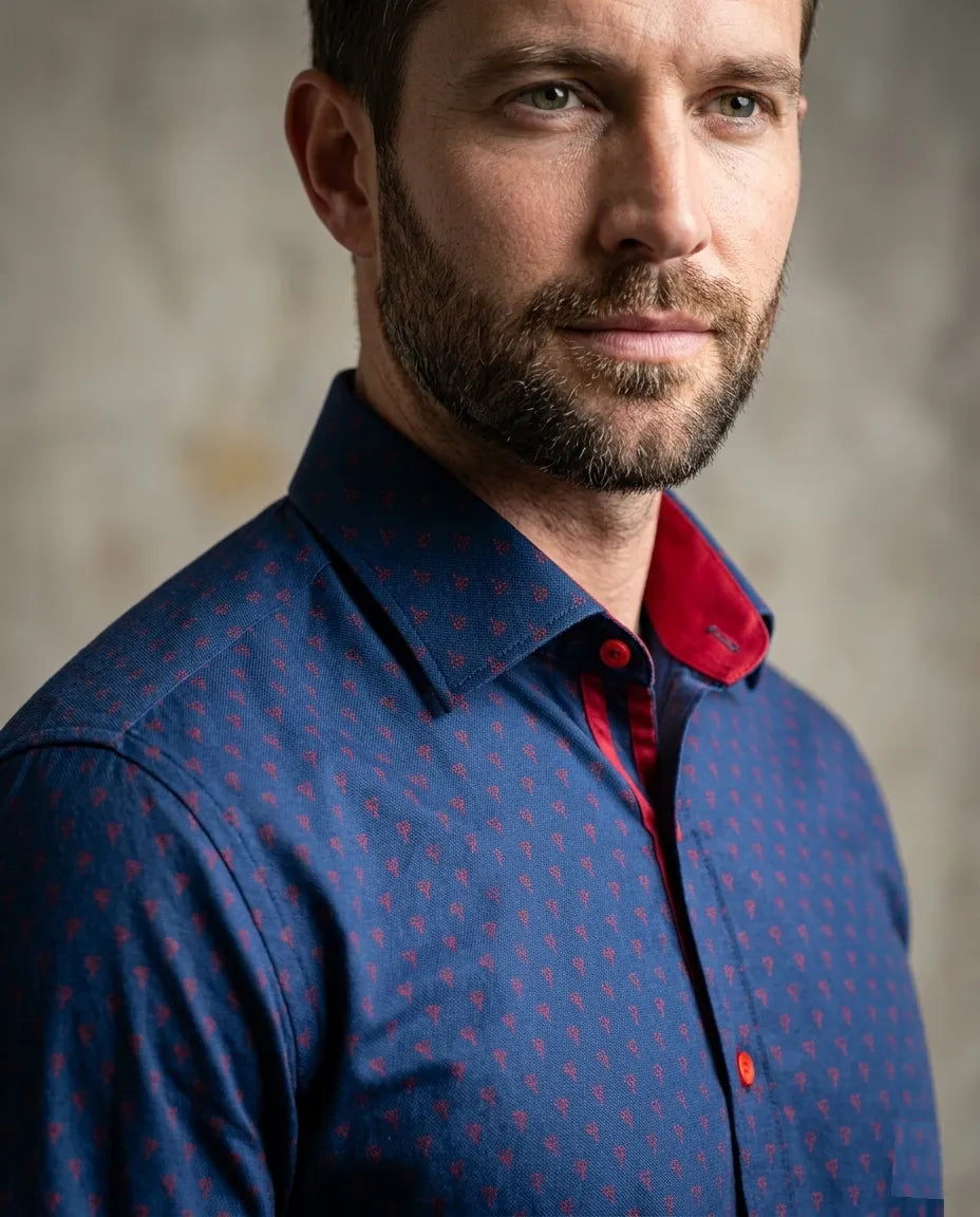 Dark Blue Classic Print Fashion Shirt