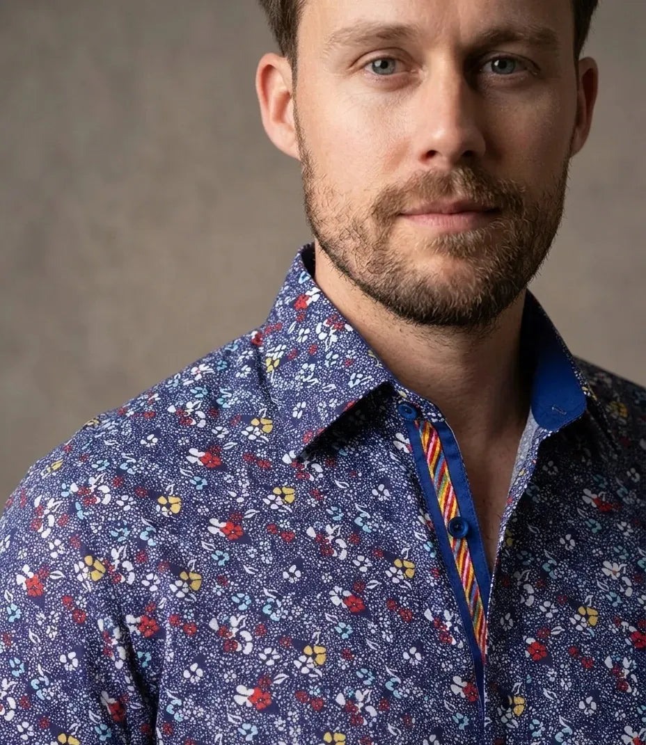 Dark Blue Colourful Floral Print Shirt