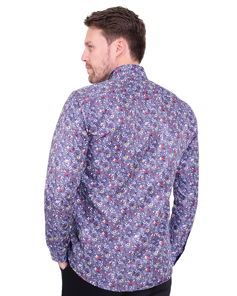 Dark Blue Colourful Floral Print Shirt-Makrom