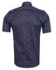 Dark Blue Colourful Polka Print Short Sleeve Shirt-Makrom