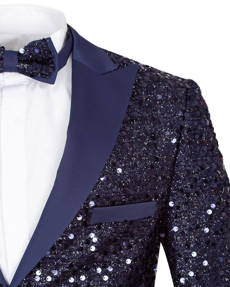 Dark Blue Design Blazer with Matching Bow Tie-Makrom
