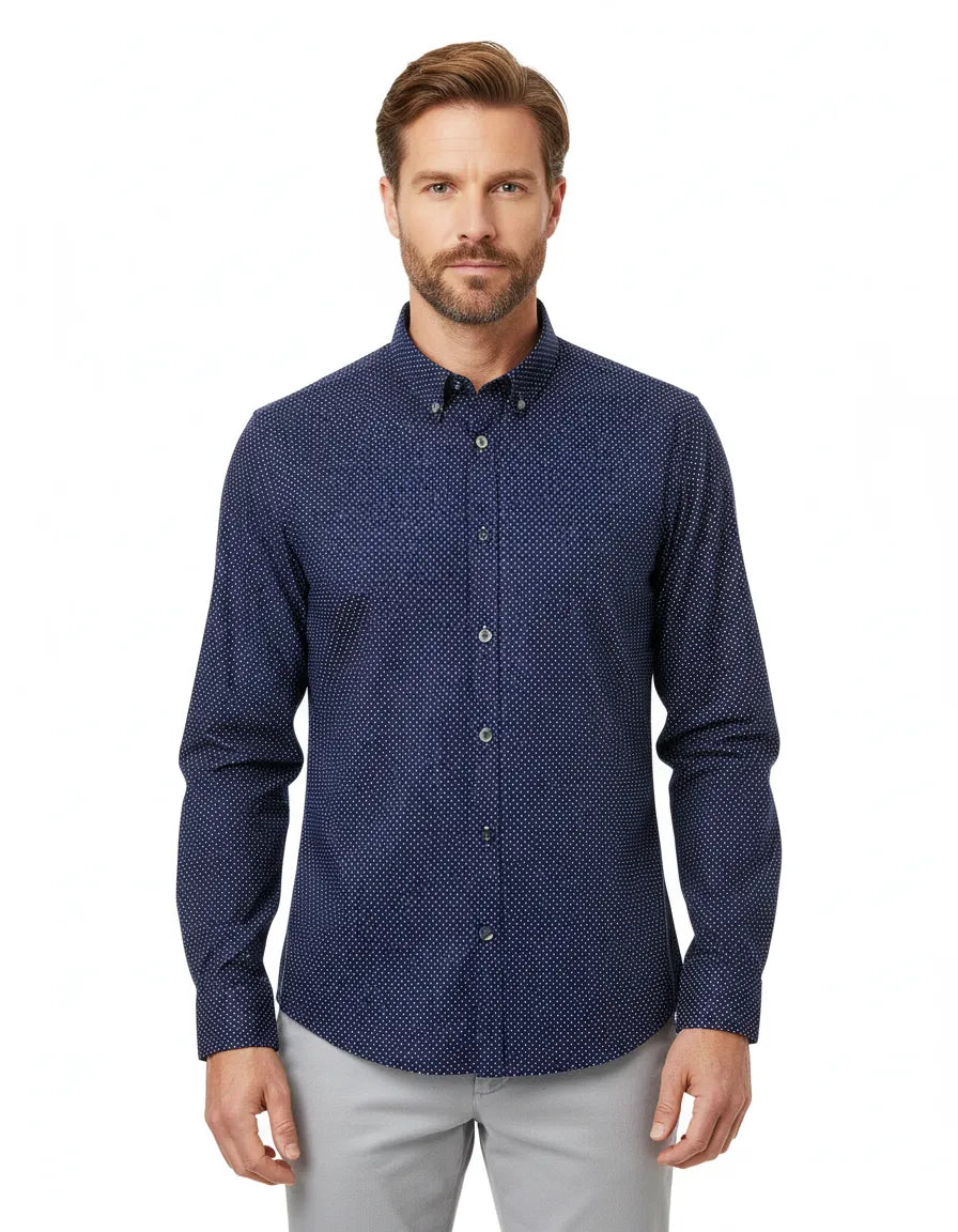 Dark Blue Dotted Print Shirt-Makrom