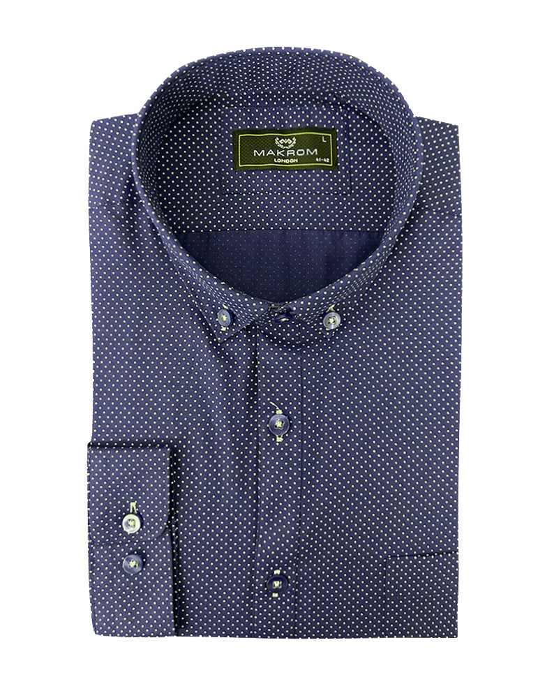 Dark Blue Dotted Print Shirt-Makrom