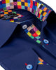 Dark Blue Dress Shirt with Colorful Inner Collar and Cuff Detail-Makrom