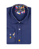 Dark Blue Dress Shirt with Colorful Inner Collar and Cuff Detail-Makrom