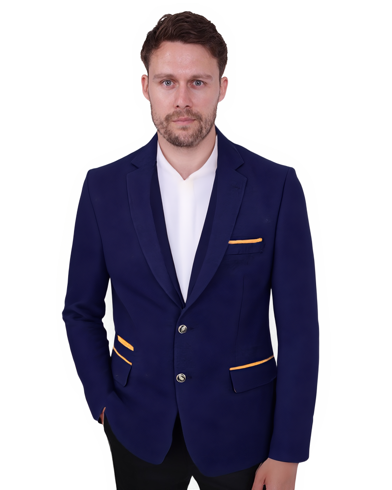 Dark Blue Fashion Blazer and Waistcoat With Piping Pocket-Makrom