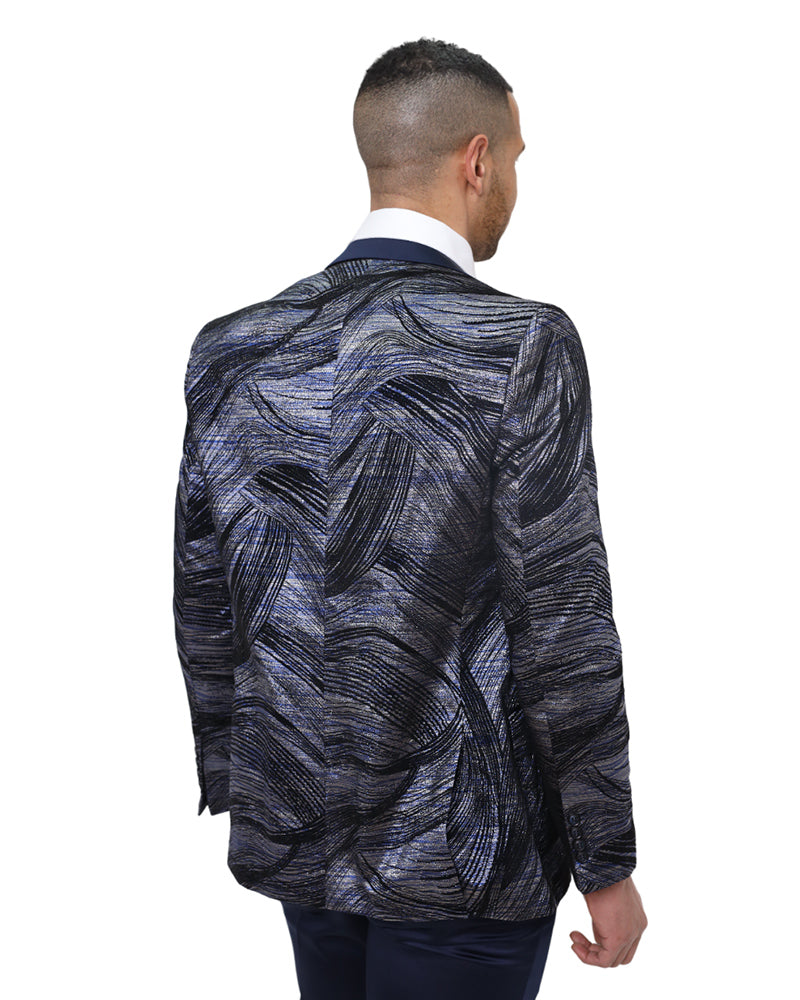 Dark Blue Fashion Men's 4 Piece Textured Suit-Makrom