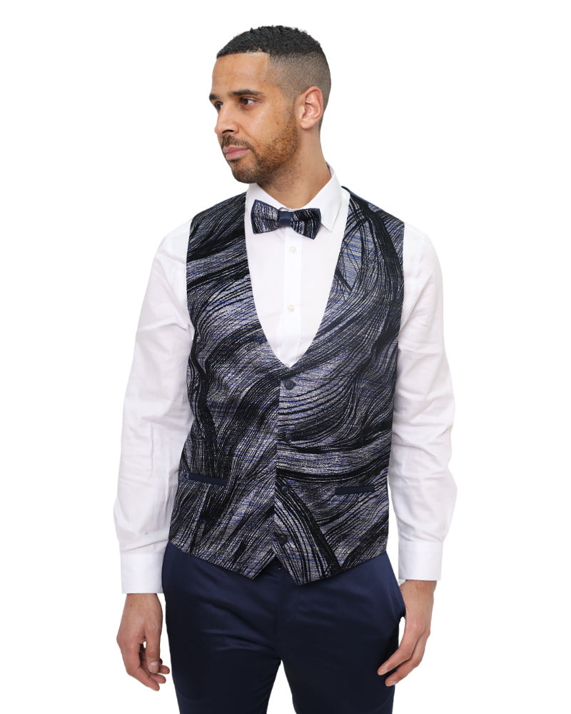 Dark Blue Fashion Men's 4 Piece Textured Suit-Makrom
