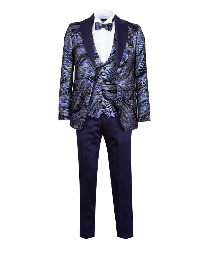 Dark Blue Fashion Men's 4 Piece Textured Suit-Makrom