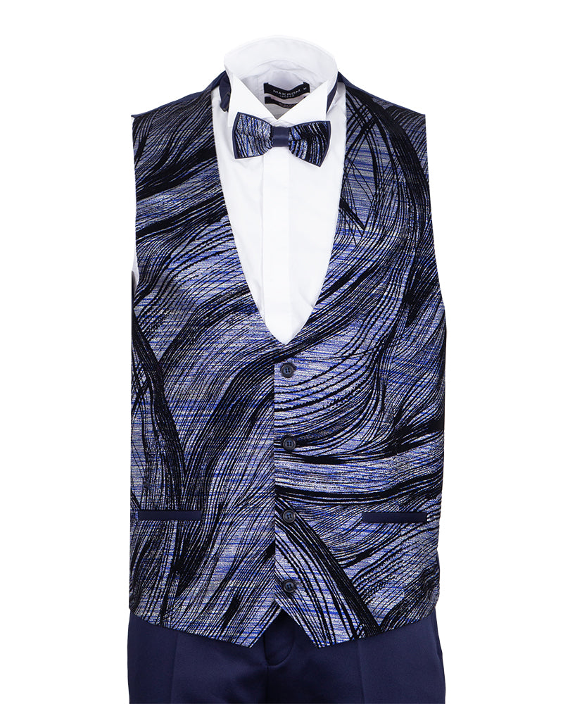 Dark Blue Fashion Men's 4 Piece Textured Suit-Makrom