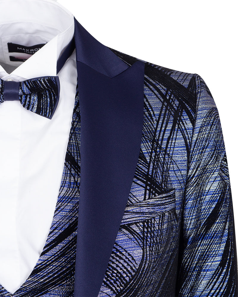 Dark Blue Fashion Men's 4 Piece Textured Suit-Makrom