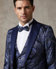 Dark Blue Fashion Men's 4 Piece Textured Suit