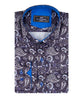 Dark Blue Fashion Paisley Print Long Sleeve Shirt-Makrom
