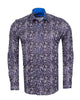 Dark Blue Fashion Paisley Print Long Sleeve Shirt-Makrom