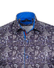 Dark Blue Fashion Paisley Print Long Sleeve Shirt-Makrom