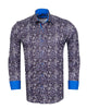 Dark Blue Fashion Paisley Print Long Sleeve Shirt-Makrom
