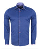 Dark Blue Fashion Shirt with Floral Collar Tip Design-Makrom