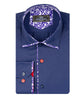 Dark Blue Fashion Shirt with Floral Collar Tip Design-Makrom