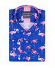 Dark Blue Flamingo Print Men's Shirt with Matching Handkerchief-Makrom