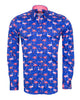 Dark Blue Flamingo Print Men's Shirt with Matching Handkerchief-Makrom