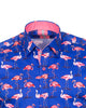 Dark Blue Flamingo Print Men's Shirt with Matching Handkerchief-Makrom