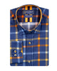 Dark Blue Flannel Print Men's Shirt with Matching Handkerchief-Makrom