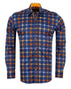 Dark Blue Flannel Print Men's Shirt with Matching Handkerchief-Makrom