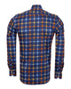 Dark Blue Flannel Print Men's Shirt with Matching Handkerchief-Makrom