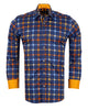 Dark Blue Flannel Print Men's Shirt with Matching Handkerchief-Makrom