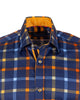 Dark Blue Flannel Print Men's Shirt with Matching Handkerchief-Makrom