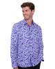 Dark Blue Floral Design Print Men's Shirt-Makrom