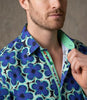 Dark Blue Large Flower Print Shirt with Matching Handkerchief