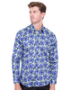 Dark Blue Large Flower Print Shirt with Matching Handkerchief-Makrom