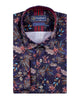 Dark Blue Leaf Print Men's Shirt with Matching Handkerchief-Makrom