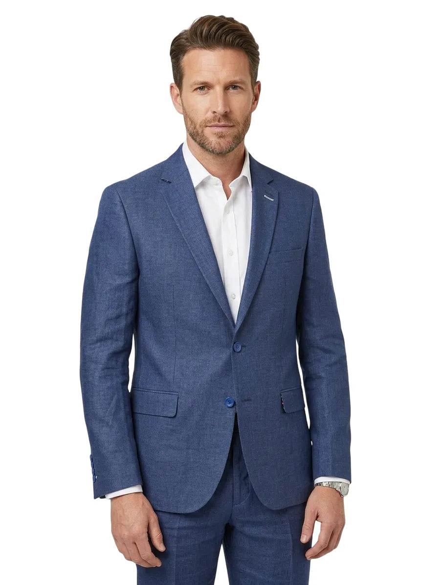 Dark Blue Linen Fashion Blazer-Makrom
