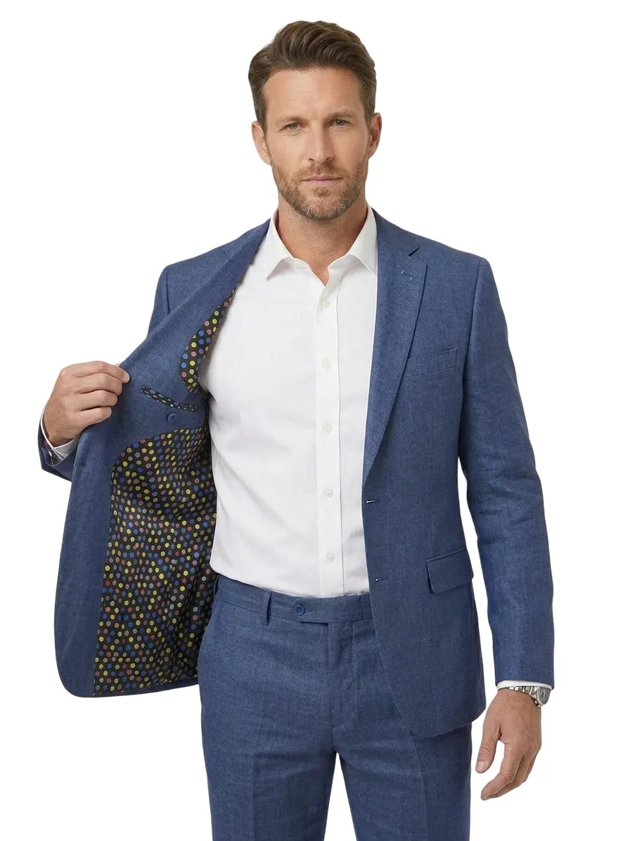 Dark Blue Linen Fashion Blazer-Makrom