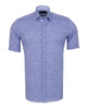Dark Blue Linen Plain Short Sleeve Shirt-Makrom