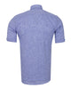 Dark Blue Linen Plain Short Sleeve Shirt-Makrom