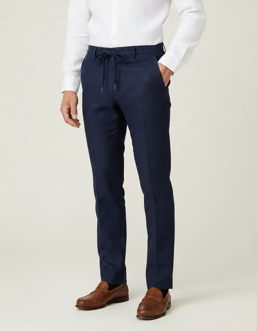 Dark Blue Linen Plain Suit Trouser-Makrom