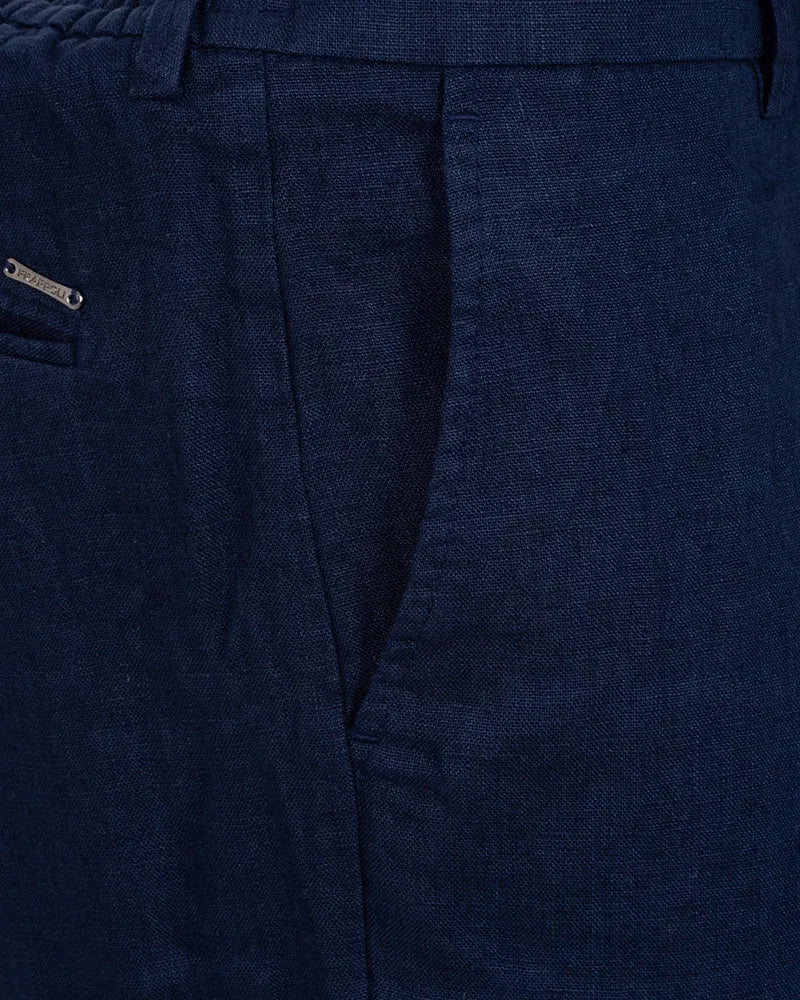 Dark Blue Linen Plain Suit Trouser-Makrom