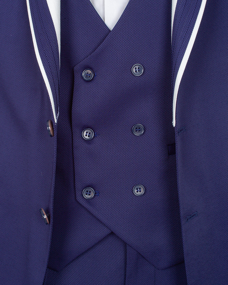 Dark Blue Men's 4 Piece Wedding Suit Contrasting Lapel-Makrom