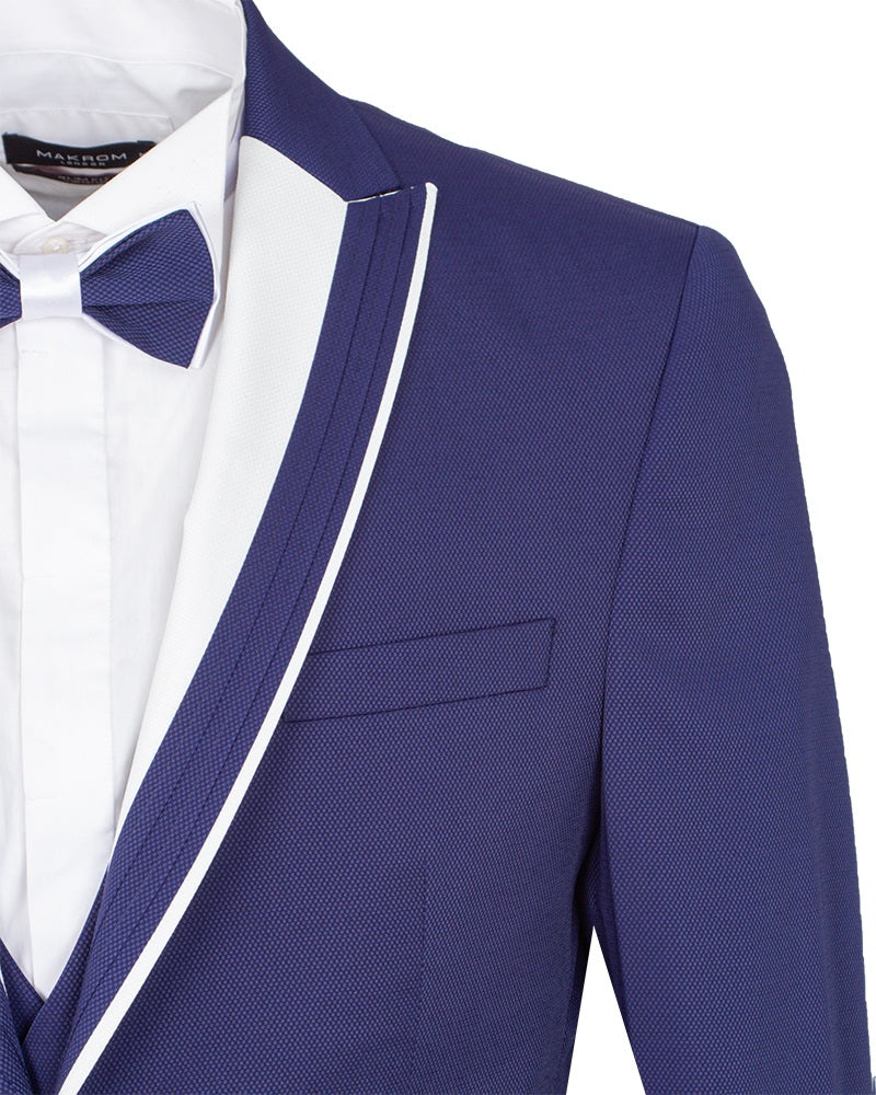 Dark Blue Men's 4 Piece Wedding Suit with Contrasting Lapel – Makrom