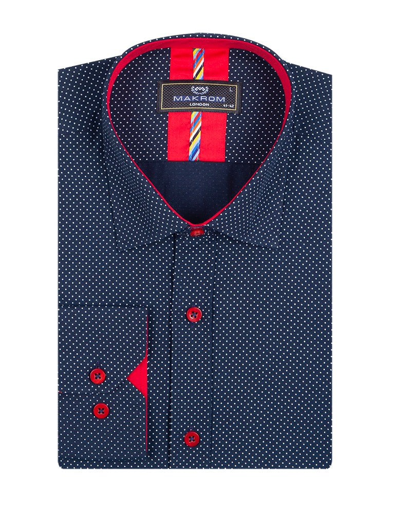 Dark Blue Micro Dotted Mosaic Print Shirt-Makrom
