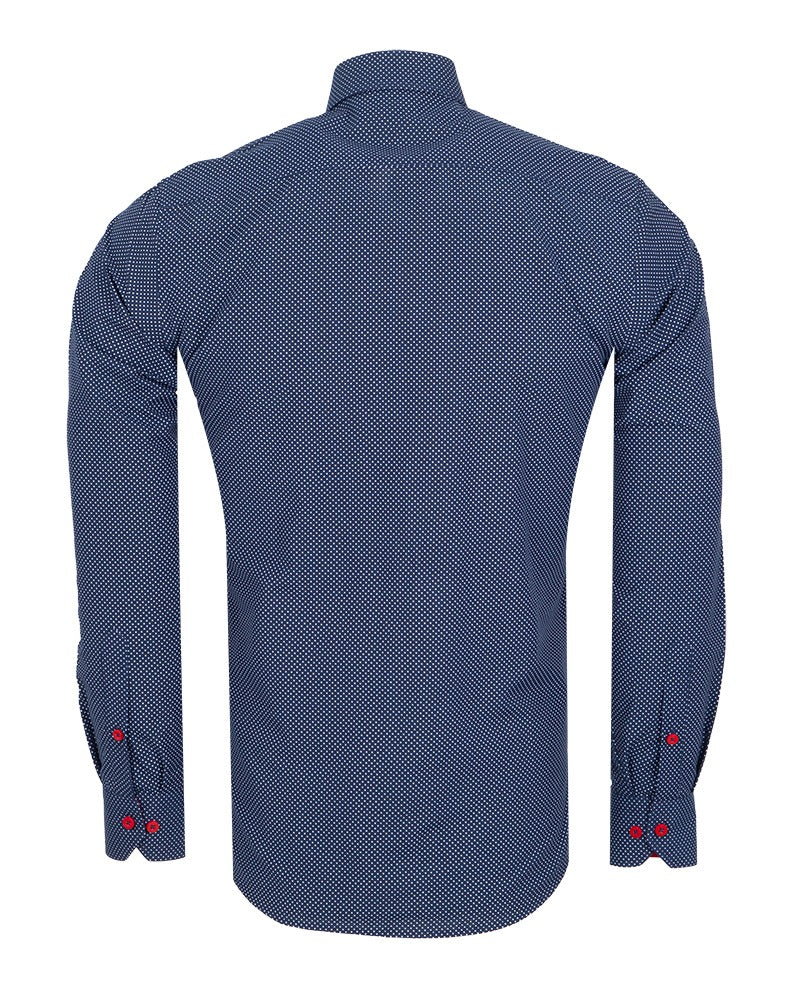 Dark Blue Micro Dotted Mosaic Print Shirt-Makrom