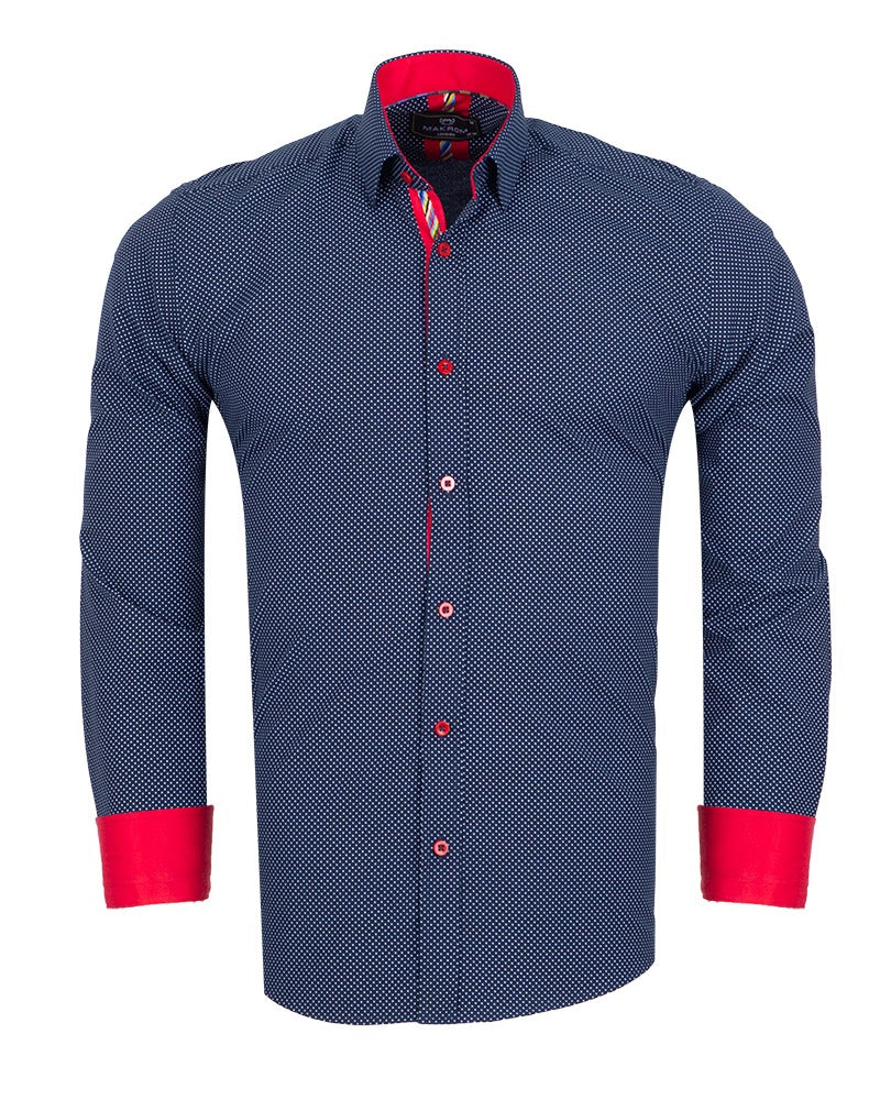 Dark Blue Micro Dotted Mosaic Print Shirt-Makrom