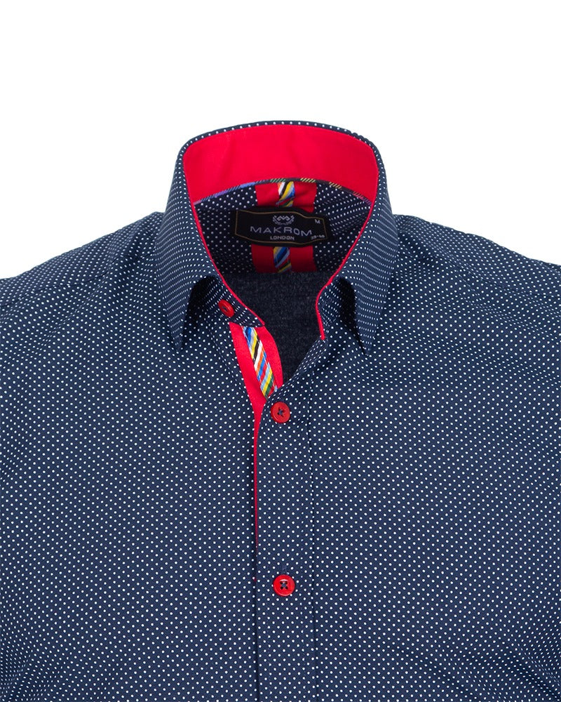 Dark Blue Micro Dotted Mosaic Print Shirt-Makrom