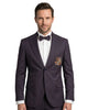 Dark Blue Musical Print Glitter Blazer with Contrasting Lapel-Makrom