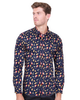 Dark Blue Orchestra Instrument Print Shirt with Matching Handkerchief-Makrom