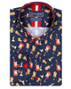Dark Blue Orchestra Instrument Print Shirt with Matching Handkerchief-Makrom