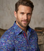 Dark Blue Paisley Print Men's Shirt with Matching Handkerchief